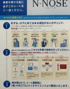 線虫がん検査(N-NOSE)を受ける前のチェック項目、検査の流れなどが説明されています